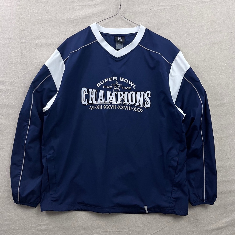 Reebok Dallas Cowboys Windbreaker Mens Large Blue Super Bowl Champions Pullover